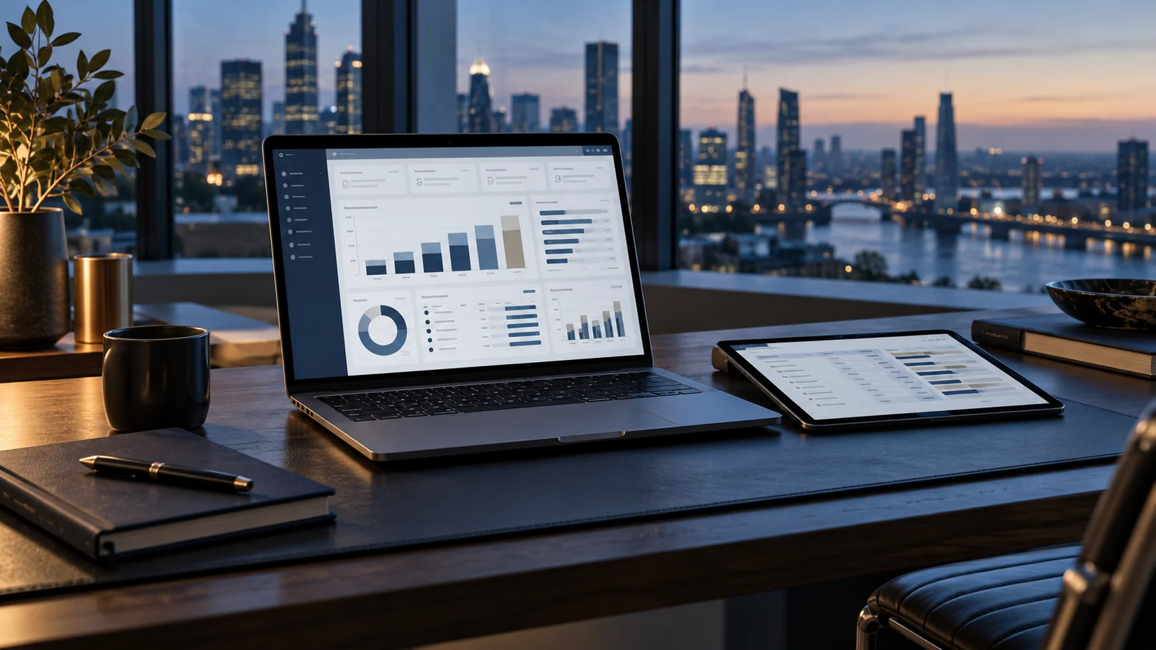 A software sales and account development dashboard on a laptop and tablet